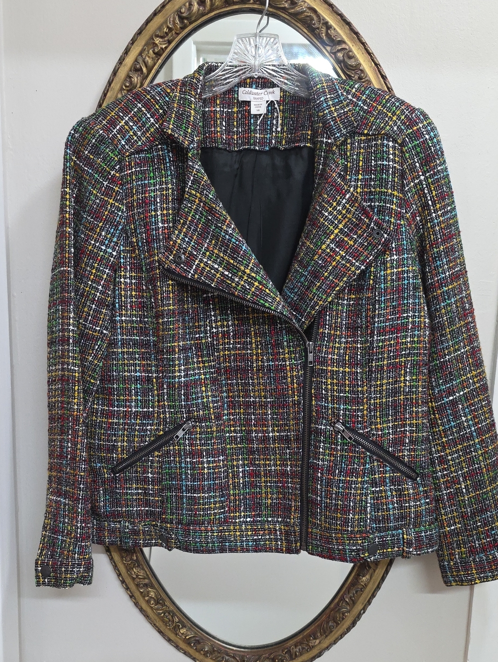Coldwater Creek Multicolor Tweed Moto Blazer NWT Size 14